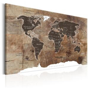 Tablou pe pânză - World Map: Wooden Mosaic 60x40 cm