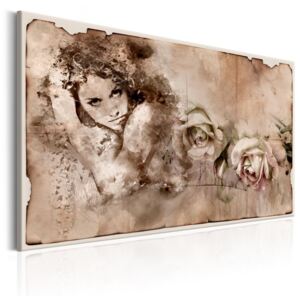 Tablou pe pânză - Retro Style: Woman and Roses 60x40 cm