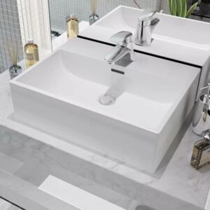 Chiuvetă baie, orificiu robinet, ceramică, 51,5x38,5x15 cm, alb