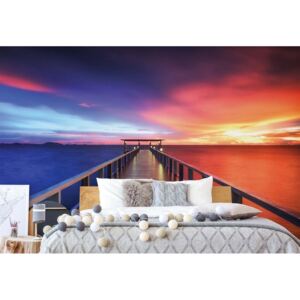 Fototapet - Ocean Pier Dramatic Sunset Vliesová tapeta - 254x184 cm