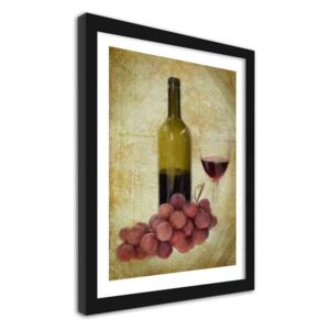 CARO Imagine în cadru - A Bottle Of Wine And Grapes 30x40 cm Negru