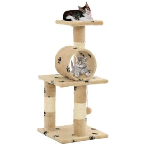 Ansamblu pisici, stâlpi funie sisal, 65 cm imprimeu lăbuțe, bej
