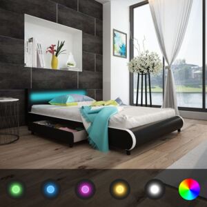 Cadru pat cu sertare, LED, negru, 140x200 cm, piele artificială