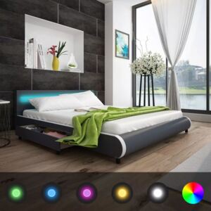 Cadru pat cu sertare, LED, gri, 180x200 cm, piele artificială