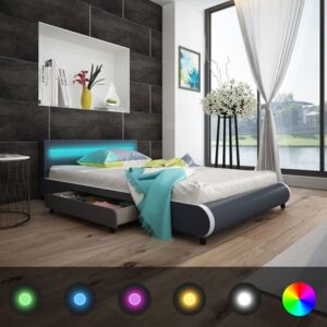 Cadru pat cu sertare, LED, gri, 140x200 cm, piele artificială