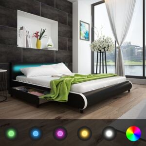 Cadru pat cu sertare, LED, negru, 180x200 cm, piele artificială