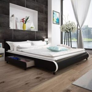 Cadru pat cu sertare, negru, 180 x 200 cm, piele artificială