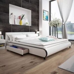 Cadru pat cu sertare, alb, 180 x 200 cm, piele artificială