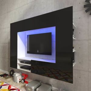 Vitrină lucioasă cu unitate TV și iluminare LED, 169,2 cm, Neagră