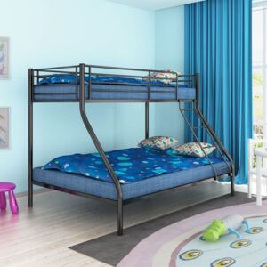 Cadru pat supraetajat copii, negru, 140x200/90x200 cm, metal