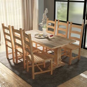 Set masă și scaune de bucătărie, lemn masiv tec, șapte piese