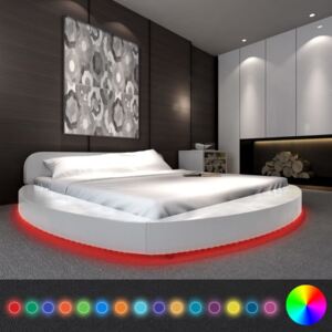 Cadru de pat cu LED, alb, 180 x 200 cm, piele artificială
