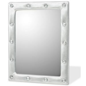 Oglindă de perete, piele artificială, 40x50 cm, argintiu lucios