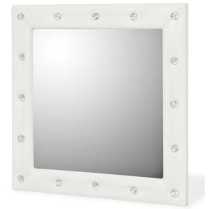 Oglindă de perete, piele artificială, 60x60 cm, alb lucios