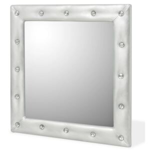 Oglindă de perete, piele artificială, 60x60 cm, argintiu lucios
