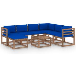 Set mobilier de grădină cu perne albastre, 8 piese