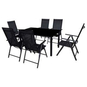 Set mobilier exterior, scaune pliante, 7 piese, negru, aluminiu