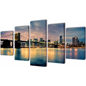Set tablouri perete din pânză, podul Brooklyn, vedere râu, 200x100 cm