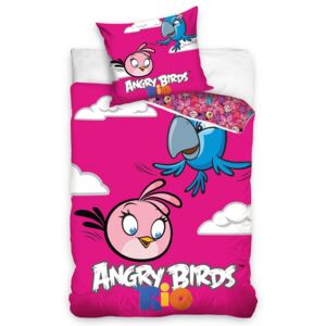 Lenjerie din bumbac pentru copii Angry Birds Rio Pink Bird, 140 x 200 cm, 70 x 80 cm