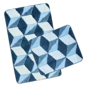 Set covorașe baie Ultra Cube albastru, 60 x 100 cm, 60 x 50 cm