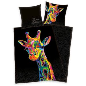 Lenjerie de pat din satin Bureau Artistique - Colored Giraffe, 140 x 200 cm, 70 x 90 cm