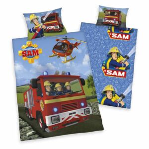 Lenjerie de pat pentru copii Pompierul Sam în acţiune, 140 x 200 cm, 70 x 90 cm