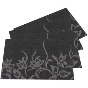 Suport farfurie Flori, negru, 30 x 45 cm, set 4 buc