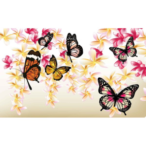Motyle i kwiaty Fototapet, (312 x 219 cm)