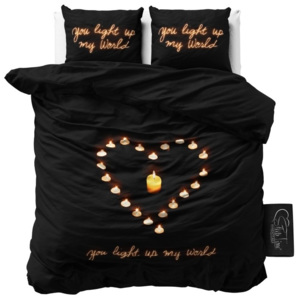 Lenjerie de pat din micropercal Sleeptime Love Candles, 160 x 220 cm, negru