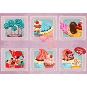 Cupcakes Pink Retro Fototapet, (416 x 254 cm)