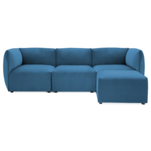 Canapea modulară cu 3 locuri și suport pentru picioare Vivonita Velvet Cube, albastru