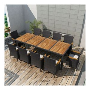 Set masă și scaune de exterior din poliratan, negru, 21 piese