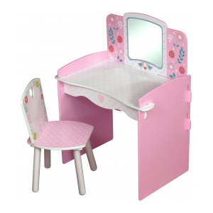 SERC103 - Set masuta, scaunel, oglinda - roz si alb , MDF masa, vanity