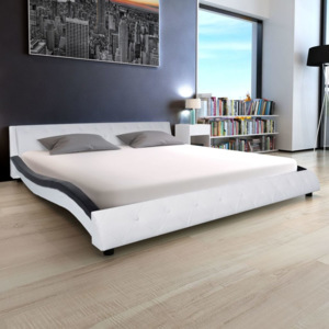Cadru de pat, piele artificială, 180 x 200 cm, alb și negru