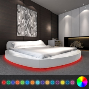 VidaXL Cadru pat rotund piele artificială bandă LED 180 x 200 cm Alb