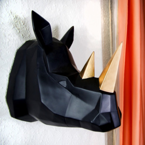 Cuier/decorațiune de perete Walplus Geometric Rhino, negru