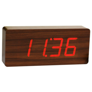 Ceas deșteptător cu LED Gingko Slab Click Clock, maro - roșu