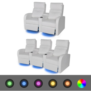 Canapea rabatabilă LED 2+3 locuri piele artificială 2 piese alb