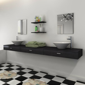 VidaXL Set mobilier baie din șapte piese cu chiuvetă inclusă, negru