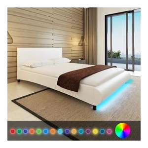 Cadru de pat cu piele artificială și bandă LED, 140 x 200 cm, alb