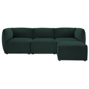 Canapea modulară cu 3 locuri și suport pentru picioare Vivonita Velvet Cube, verde închis