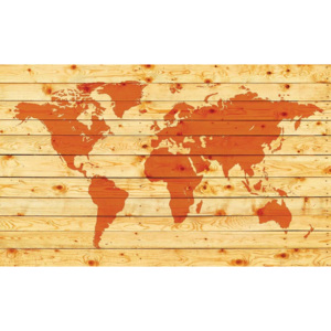 World Map Wood Planks Fototapet, (416 x 254 cm)