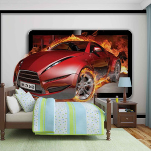 Car Flames Fototapet, (254 x 184 cm)