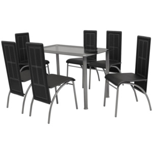 Set masă și scaune de bucătărie 7 piese, Negru