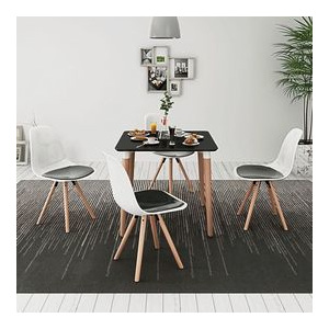 Set de masă cu scaune, 5 piese, alb și negru