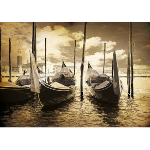 City Venice Gondolas Boats Sepia Fototapet, (312 x 219 cm)
