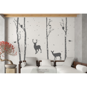 Birch grove - autocolant de perete Gri + trib gri 330 x 230 cm