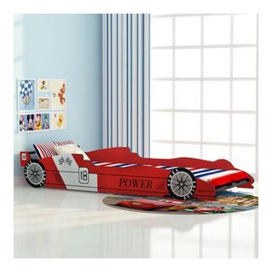 Pat pentru copii în formă de mașină de curse 90x200 cm, Roșu