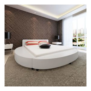 Cadru de pat rotund din piele artificială 180 x 200 cm, alb