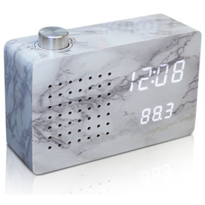 Ceas marmură cu LED alb și radio Gingko Click Clock